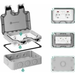 Prise Étanche Extérieure IP66 Avec Interrupteur, Boîte De Derivation Étanche, Prise Extérieure Murale Double -Douille Soldes Boutiquec 83867861 5