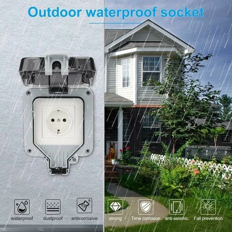 Prise Exterieure Etanche Ip66, Prise Murale Anti Poussière, Prises Electriques Murales Jardin Pour Intérieur Et Extérieur (Single Prise) 2 Prise Exterieure Etanche Ip66, Prise Murale Anti Poussière, Prises Electriques Murales Jardin Pour Intérieur Et Extérieur (Single Prise) – Image 2