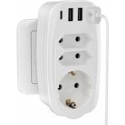 Double Prise Pour Prise, Adaptateur De Prise 7 En 1. Multiprise 3 Prises (2 Euro Sockets Et 1 ) Avec 3 USB Et 1 Type-C. Prise Multiple Pour Cuisine Et Bureau. Maison (blanc)