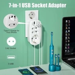 Double Prise Pour Prise, Adaptateur De Prise 7 En 1. Multiprise 3 Prises (2 Euro Sockets Et 1 ) Avec 3 USB Et 1 Type-C. Prise Multiple Pour Cuisine Et Bureau. Maison (blanc) -Douille Soldes Boutiquec 86666521 4
