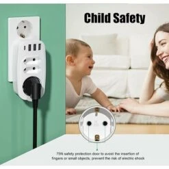 Double Prise Pour Prise, Adaptateur De Prise 7 En 1. Multiprise 3 Prises (2 Euro Sockets Et 1 ) Avec 3 USB Et 1 Type-C. Prise Multiple Pour Cuisine Et Bureau. Maison (blanc) -Douille Soldes Boutiquec 86666521 5