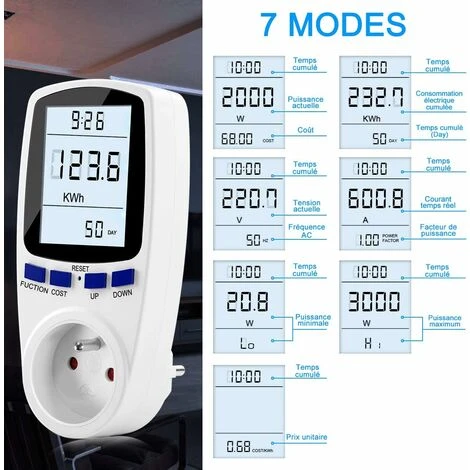 Wattmètre Prise, Compteur D'énergie AC 185V 264V Compteur De Consommation D'énergie, Prise De Moniteur D'utilisation De L'électricité Avec écran LCD (Tarif Unique) 2 Wattmètre Prise, Compteur D'énergie AC 185V 264V Compteur De Consommation D'énergie, Prise De Moniteur D'utilisation De L'électricité Avec écran LCD (Tarif Unique) – Image 2
