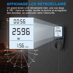 Wattmètre Prise, Compteur D'énergie AC 185V 264V Compteur De Consommation D'énergie, Prise De Moniteur D'utilisation De L'électricité Avec écran LCD (Tarif Unique) 9 Wattmètre Prise, Compteur D'énergie AC 185V 264V Compteur De Consommation D'énergie, Prise De Moniteur D'utilisation De L'électricité Avec écran LCD (Tarif Unique) -Douille Soldes Boutiquec 86734356 5