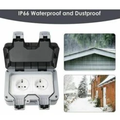 RUIOIU Prise étanche Double Avec Bote De Derivation étanche, Prise Extérieure IP66, Prise Murale Anti Poussière Pour Cuisine, Salle De Bain, Garage, Piscine Et Gardin -Douille Soldes Boutiquec 87202684 5