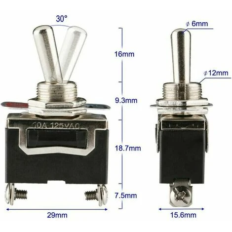 Interrupteur à Bascule 12V-24V-48V-110V/10A, SPST Métal Interrupteur à Levier, On/Off 2 Positions 2 Broches, Pour Voiture Tableau De Bord Lumière Pack De 6, Noir 2 Interrupteur à Bascule 12V-24V-48V-110V/10A, SPST Métal Interrupteur à Levier, On/Off 2 Positions 2 Broches, Pour Voiture Tableau De Bord Lumière Pack De 6, Noir – Image 2
