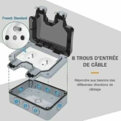 HANNN Prise étanche Double Prise Extérieure IP66 Prise Murale étanche Style1 - -Douille Soldes Boutiquec 88046854 3