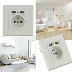 Prise Murale, Prise Electrique Murale Avec Double USB 5V/2100mA, Prise Encastrable Avec 2 Ports De USB Pratique Et Manialble -Douille Soldes Boutiquec 88683097 4