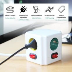 Cube Multiprise Couleur - Interrupteur Pour Chaque Sortie + Stickers - Normes NF -Douille Soldes Boutiquec 89948411 3