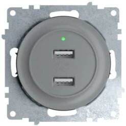 Prise USB Encastrée à 2 Sorties 5V, 2.1 A, Témoin De Charge LED Gris