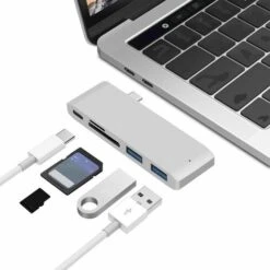 Adaptateur MacBook USB C Hub, Adaptateur Hub Type C Slim Aluminium Thunderbolt 3 Adaptateur Dock, Argent -Douille Soldes Boutiquec 90519601 3