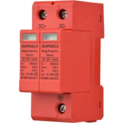 Dispositif De Protection Contre Les Surtensions DC 1000V 2P 40KA Parafoudre Photovoltaïque PV Thunder Proof Protector Disjoncteur Installation Sur Rail DIN (Rouge, 2P)