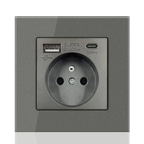 Panneau De Prises Françaises Type-c+USB16A Type 86, Nombre De Prises : 2 Trous, Nombre De Ports USB : 1, Nombre De Ports Type-c : 1, Sûr Et Ferme(façon Verre, Gris) 1 Panneau De Prises Françaises Type-c+USB16A Type 86, Nombre De Prises : 2 Trous, Nombre De Ports USB : 1, Nombre De Ports Type-c : 1, Sûr Et Ferme(façon Verre, Gris)