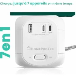 Multiprise Cube - HOMEPROTEK - 1 USB A Et 2 USB C - Un Chargeur à Induction - 3 Prises Europe - Un Bouton ON/OFF - - Blanc -Douille Soldes Boutiquec 91708260 4