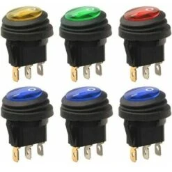 6pcs 12V-24VDC 20A LED Interrupteur à Bascule 3 Broches SPST Étanche Rond Power Switch Bouton Contrôle Pour Voiture Auto Bateau Camion (1 X Rouge/Jaune/Vert, 3 X Bleu)