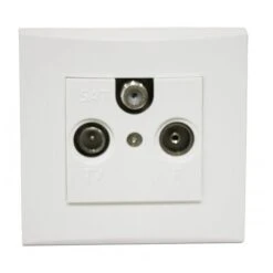 Prise TV-FM-SAT Blanche Encastrée 1 Entrée Fixation Vis Complète Avec Plaque De Finition ALTERNATIVE ELEC AE52021-P