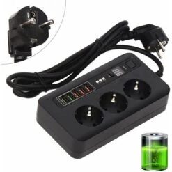 Multiprise Professionnelle, Prise 3 Voies, Protection De Sécurité, Prise Multiple Avec 5 USB, Protection Contre Les Surtensions, Pour Cuisine, Bureau, Smartphones, Tablettes