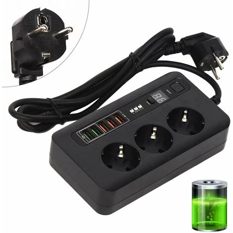 Multiprise Professionnelle, Prise 3 Voies, Protection De Sécurité, Prise Multiple Avec 5 USB, Protection Contre Les Surtensions, Pour Cuisine, Bureau, Smartphones, Tablettes 1 Multiprise Professionnelle, Prise 3 Voies, Protection De Sécurité, Prise Multiple Avec 5 USB, Protection Contre Les Surtensions, Pour Cuisine, Bureau, Smartphones, Tablettes