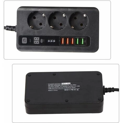 Multiprise Professionnelle, Prise 3 Voies, Protection De Sécurité, Prise Multiple Avec 5 USB, Protection Contre Les Surtensions, Pour Cuisine, Bureau, Smartphones, Tablettes 3 Multiprise Professionnelle, Prise 3 Voies, Protection De Sécurité, Prise Multiple Avec 5 USB, Protection Contre Les Surtensions, Pour Cuisine, Bureau, Smartphones, Tablettes – Image 3
