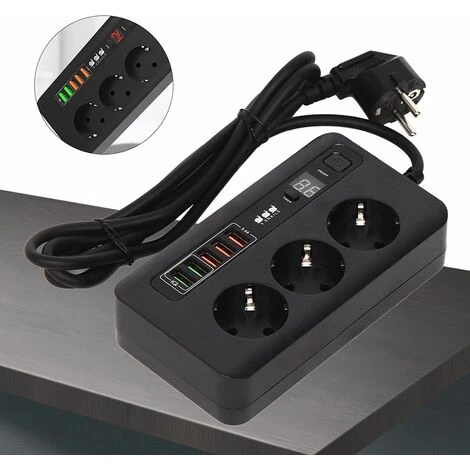 Multiprise Professionnelle, Prise 3 Voies, Protection De Sécurité, Prise Multiple Avec 5 USB, Protection Contre Les Surtensions, Pour Cuisine, Bureau, Smartphones, Tablettes 4 Multiprise Professionnelle, Prise 3 Voies, Protection De Sécurité, Prise Multiple Avec 5 USB, Protection Contre Les Surtensions, Pour Cuisine, Bureau, Smartphones, Tablettes – Image 4